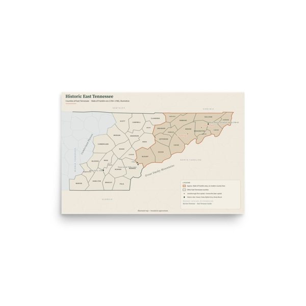 Historic East Tennessee counties map — All 33 counties poster