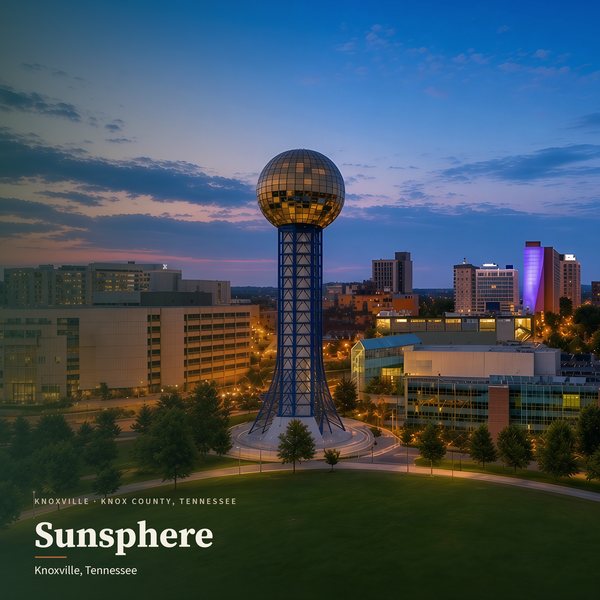 Sunsphere — Knoxville poster (AI-assisted artwork)